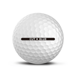 Cut Blue Golf Ball Back View Showing Ball Name