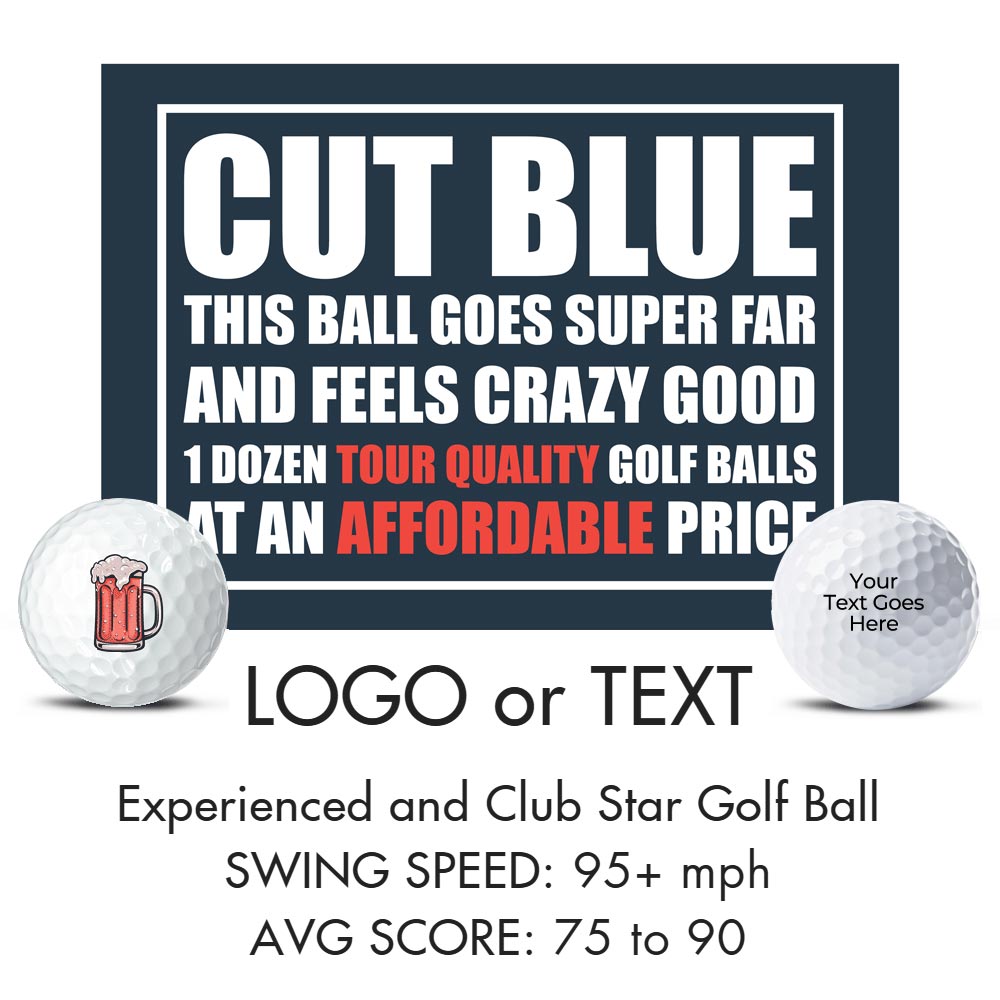 One Dozen Custom Cut Blue Balls With a Custom Logo Ball and Personalized Text Ball