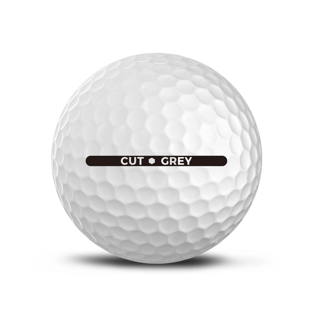 Back View of the Cut Grey Ball Showing Name Printed