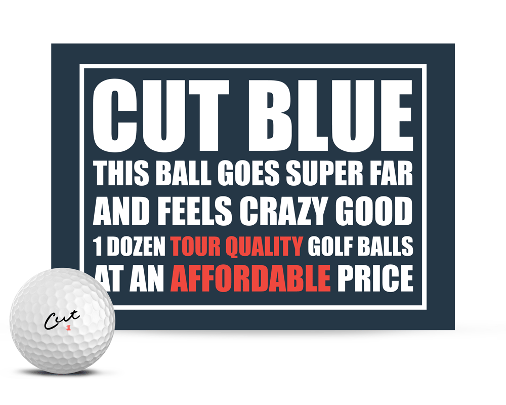 One Golf Ball and Box of Cut Blue Affordable Golf Balls